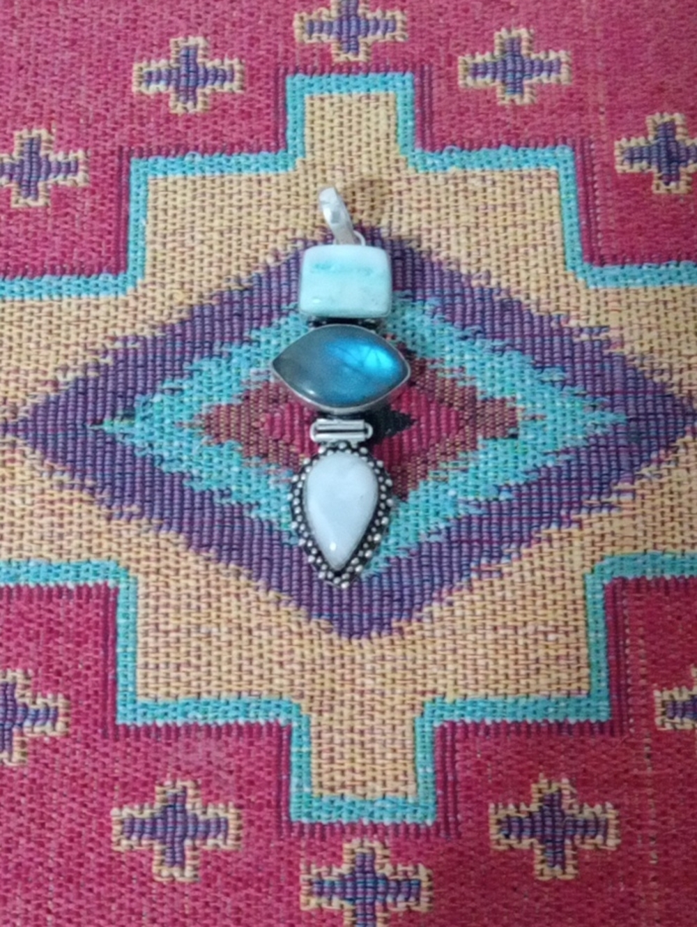 Sterling Silver Pendant, Larimar Labradorite Rainbow Moonstone
